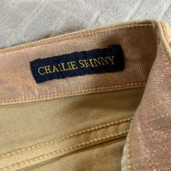 Lucky Brand Womens 25 Metallic Jeans Charlie Skinny Ankle Pink Low Rise Stretch - Picture 8 of 16